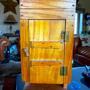Vintage Wooden Cabinet with Brass Hinges